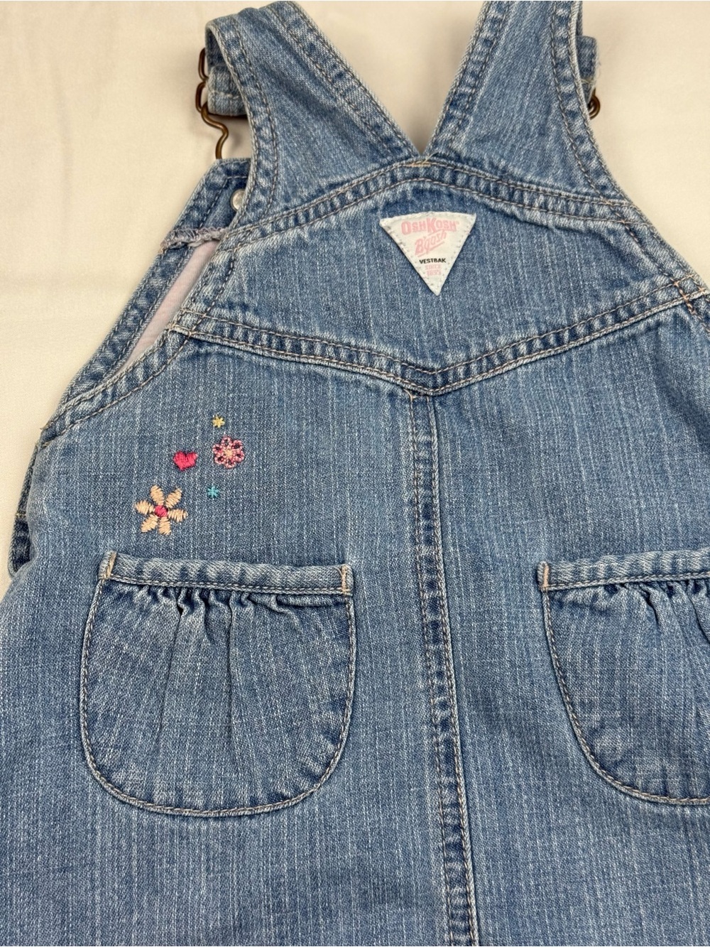 VTG OshKosh B'gosh Denim Overall Skirt Girls 12 Months Floral Heart Detail - Picture 5 of 8